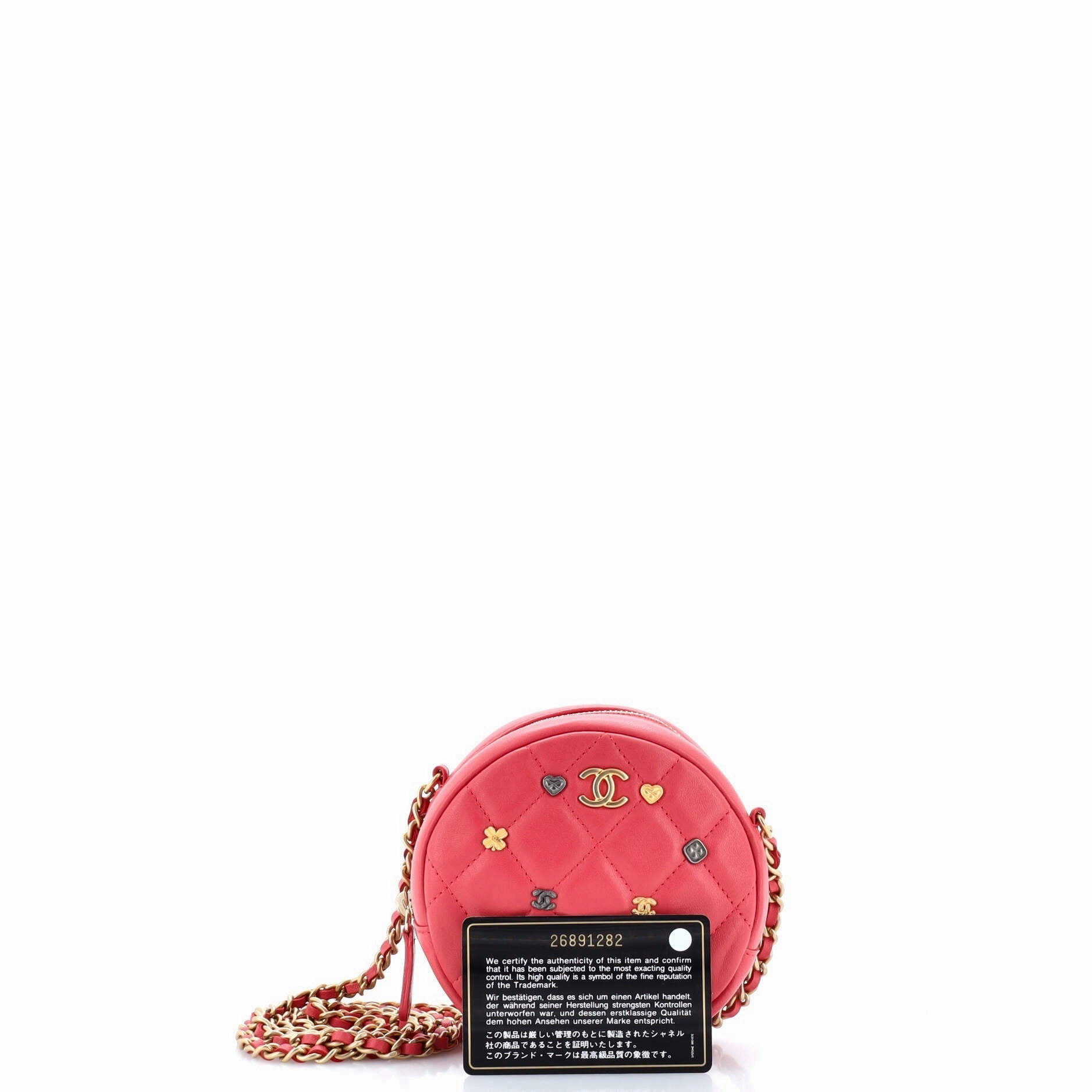 18K Charms Round Clutch With Chain Quilted Lambskin Mini