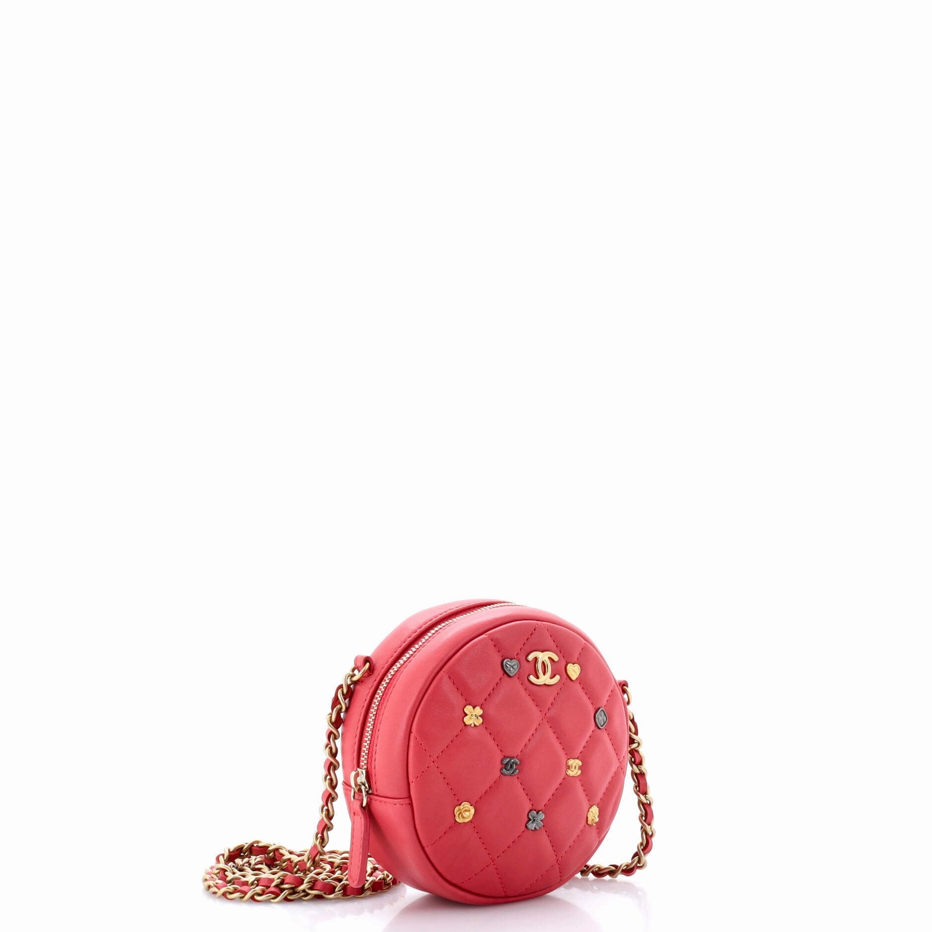 18K Charms Round Clutch With Chain Quilted Lambskin Mini