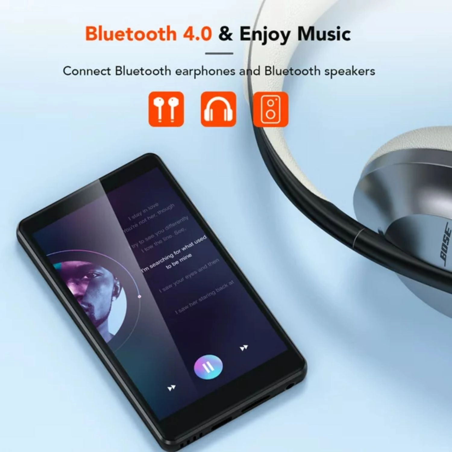 AGPtek T06S MP4 Player with Touch Screen, WIFI Bluetooth MP3 Player with 5MP Camera FM Radio Black