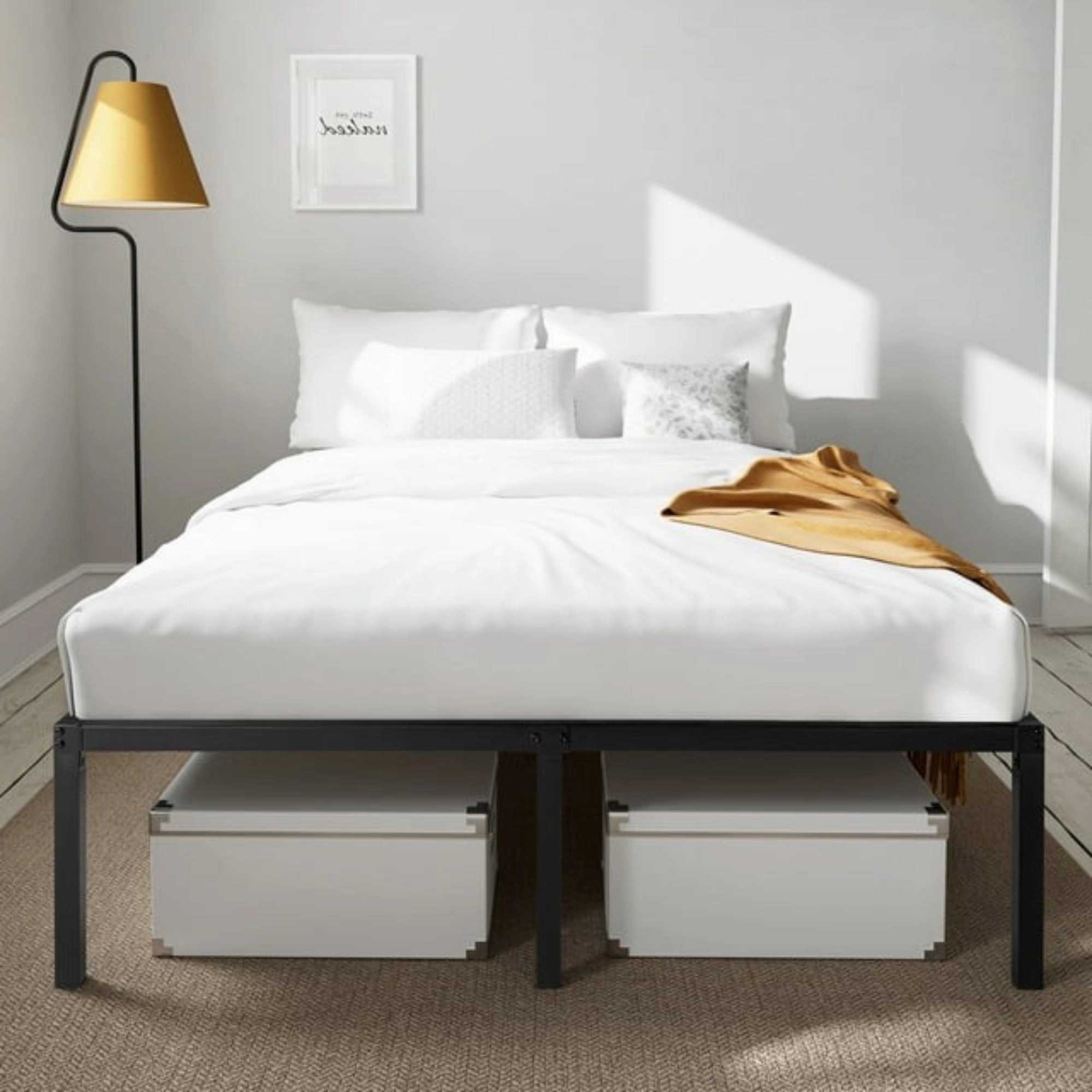 Amolife 1029450-3 Heavy Duty Queen Size Metal Platform Bed Frame w/16.5" Large Under Bed Storage Space