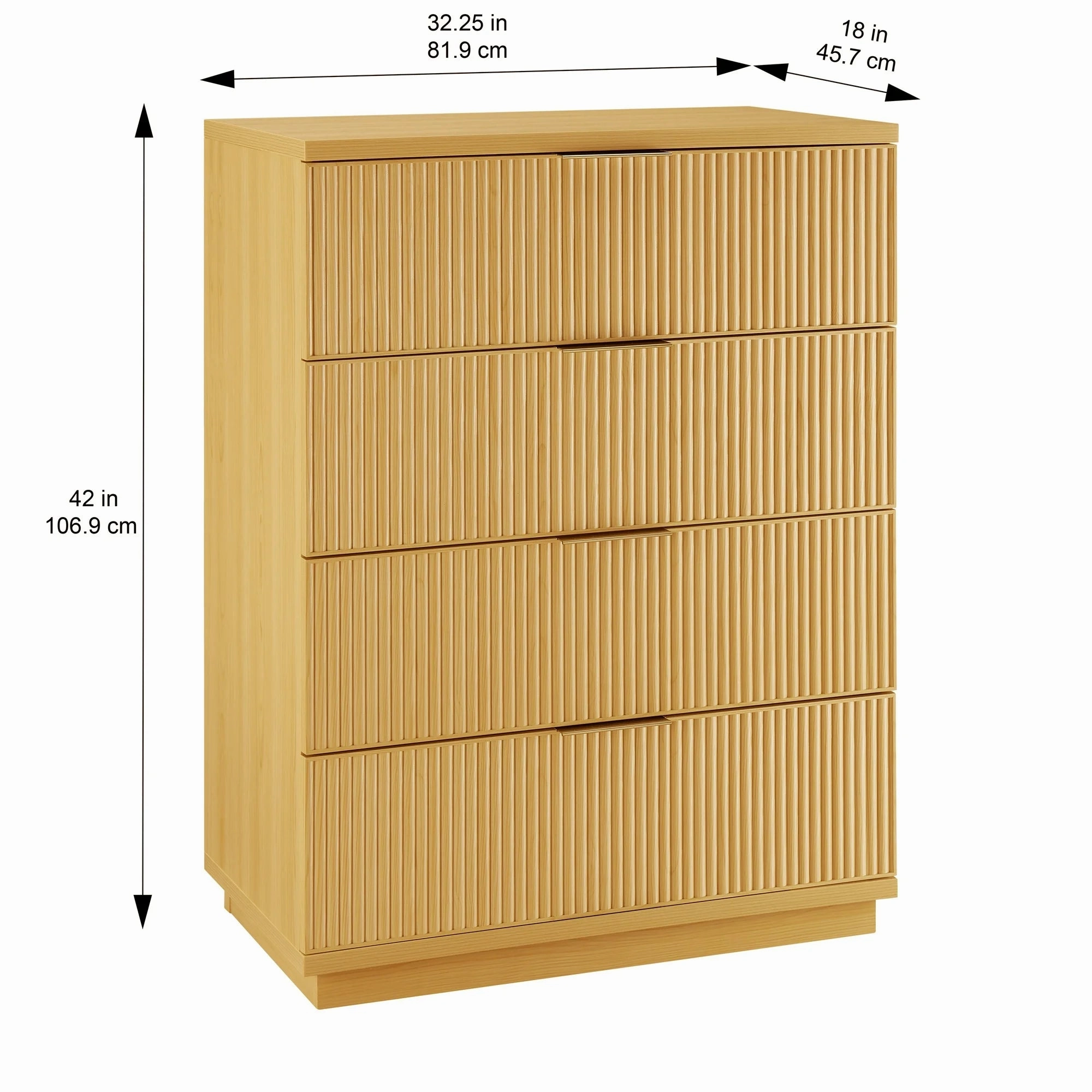 Better Homes & Gardens BHS336249972025 Lillian Fluted 4 Drawer Dresser, Natural Pine