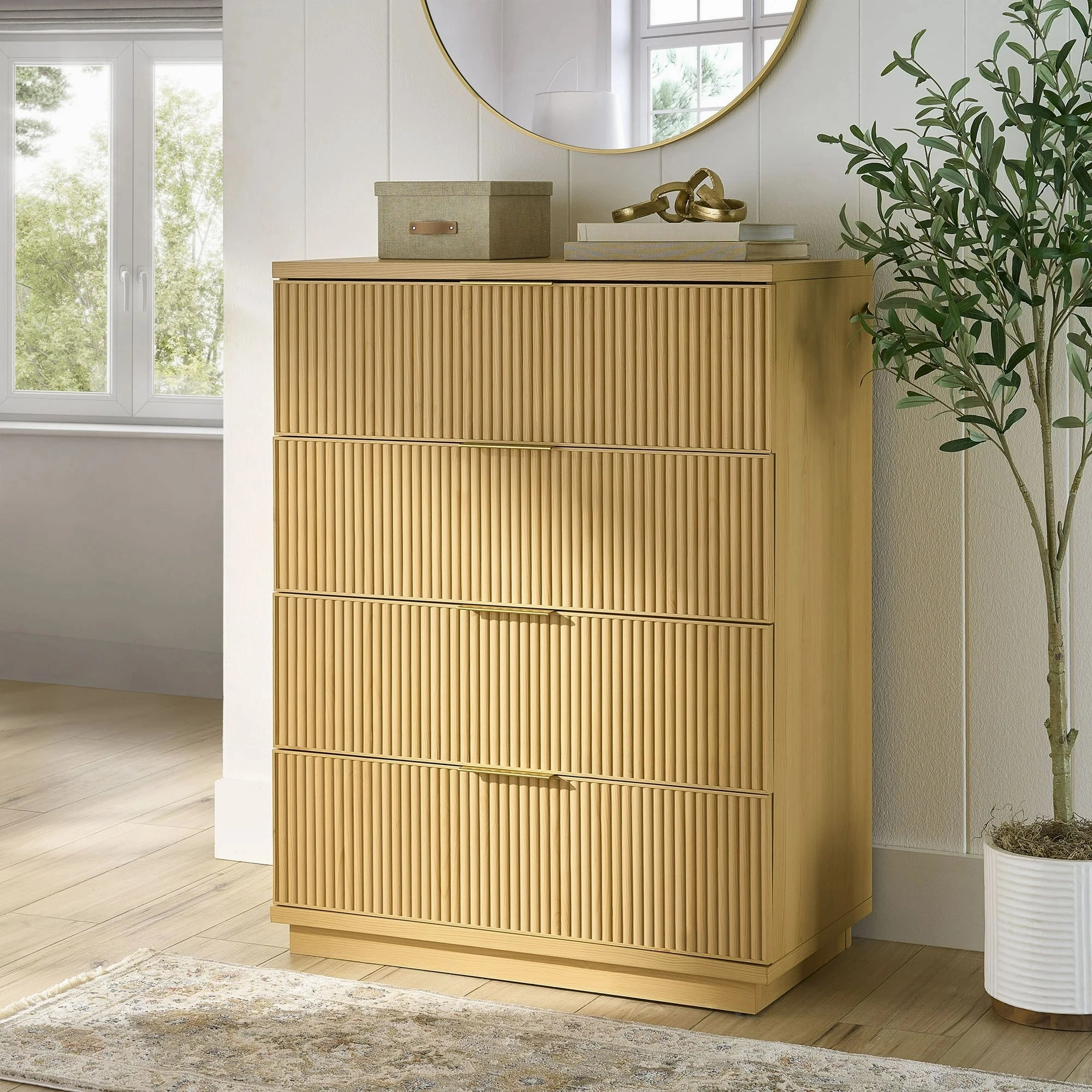 Better Homes & Gardens BHS336249972025 Lillian Fluted 4 Drawer Dresser, Natural Pine