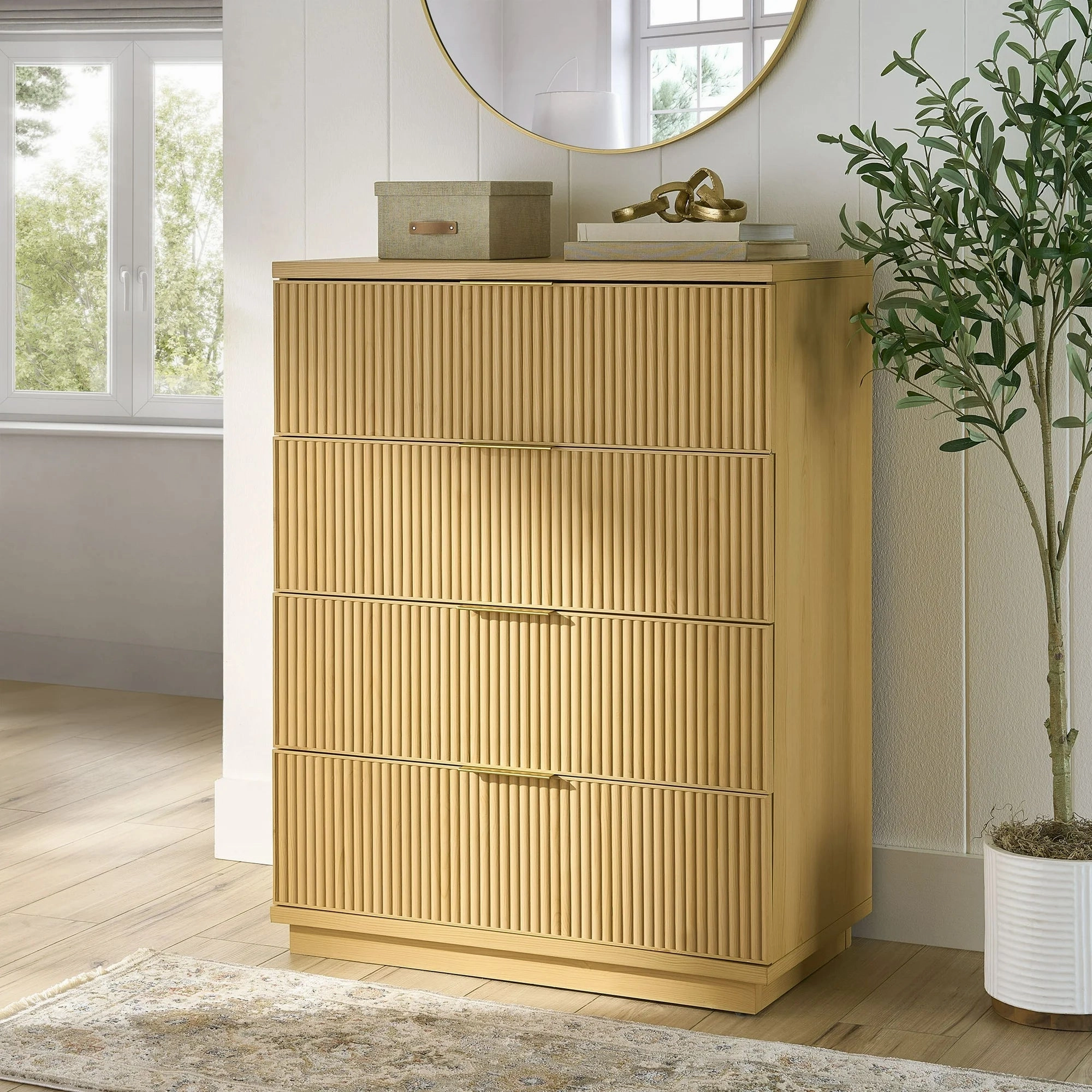 Better Homes & Gardens BHS336249972025 Lillian Fluted 4 Drawer Dresser, Natural Pine