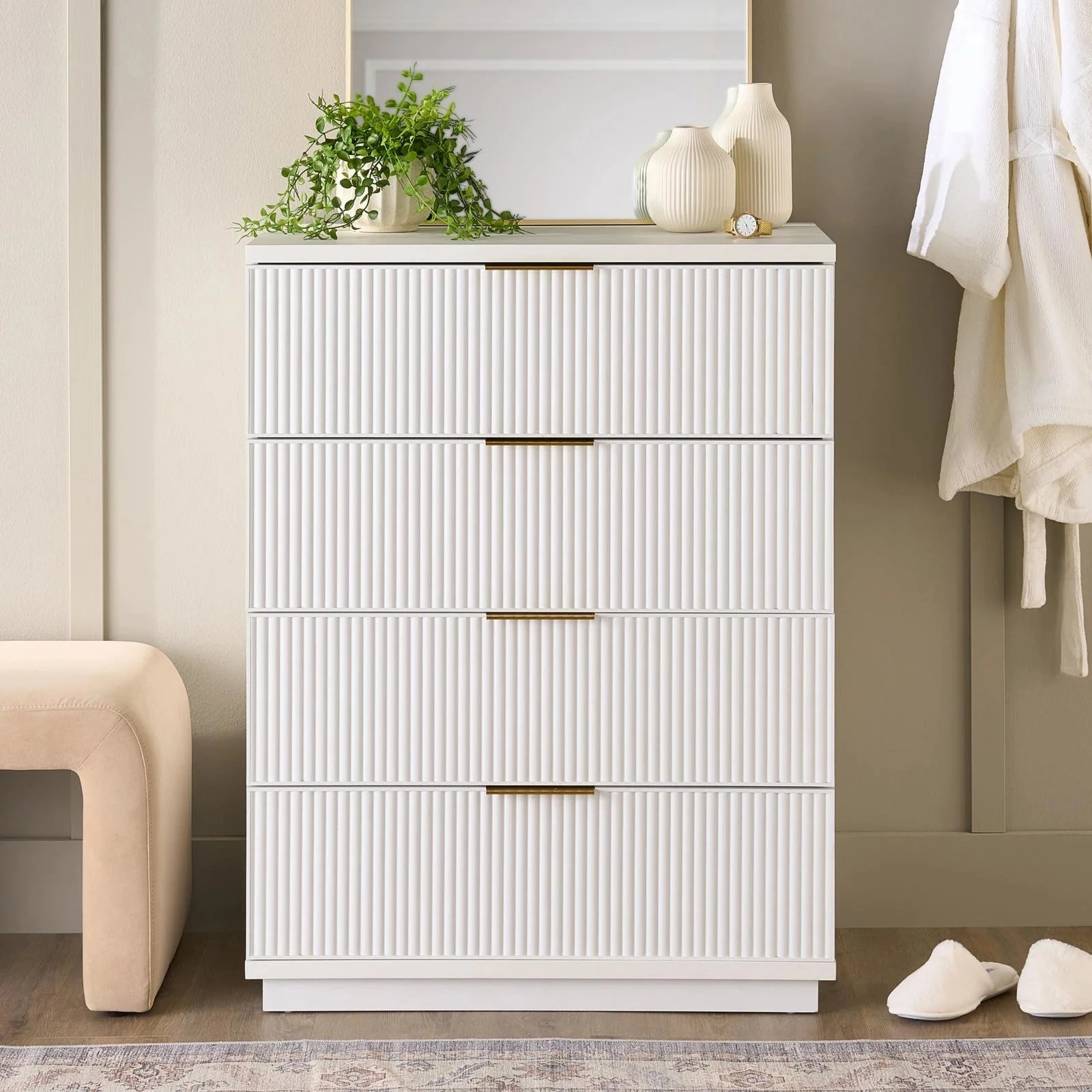 Better Homes & Gardens BHS436249972040 Lillian Fluted 4-Drawer Dresser, White Finish