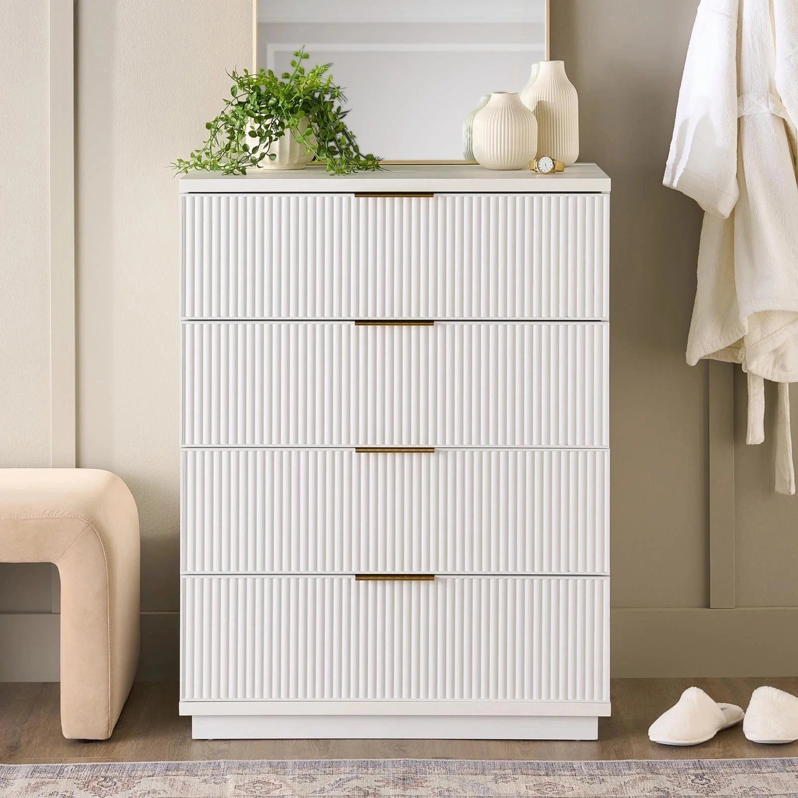 Better Homes & Gardens BHS436249972040 Lillian Fluted 4-Drawer Dresser, White Finish