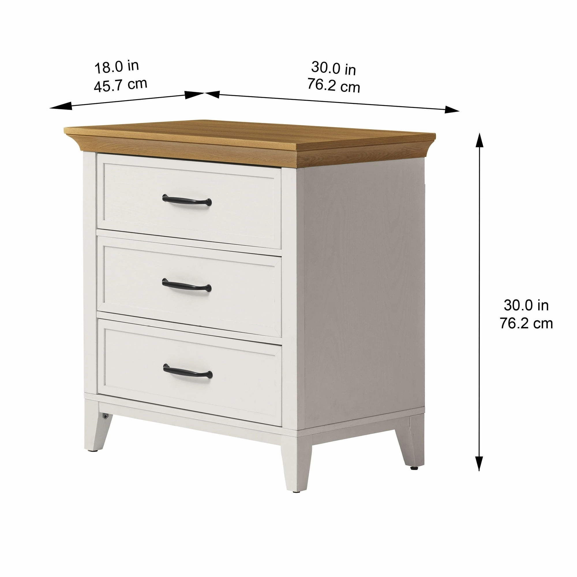 Better Homes & Gardens BHS436249972061 Canton 3-Drawer Nightstand, Textured White and Light Honey
