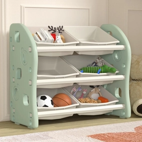 Bruce & Shark Kids Toy Organizers and Storage with 6 Removable Plastic Bins, Green