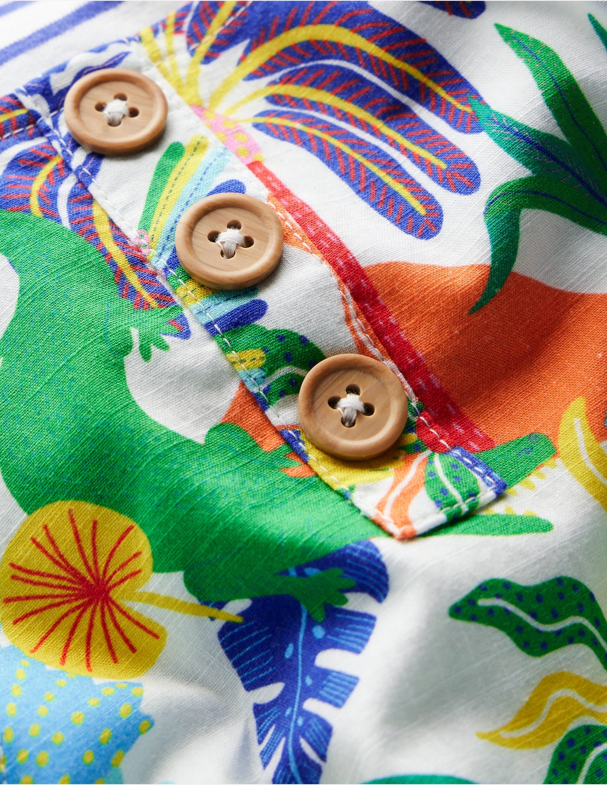 Button Dungaree Set-Coconutmilk Multi Jungle