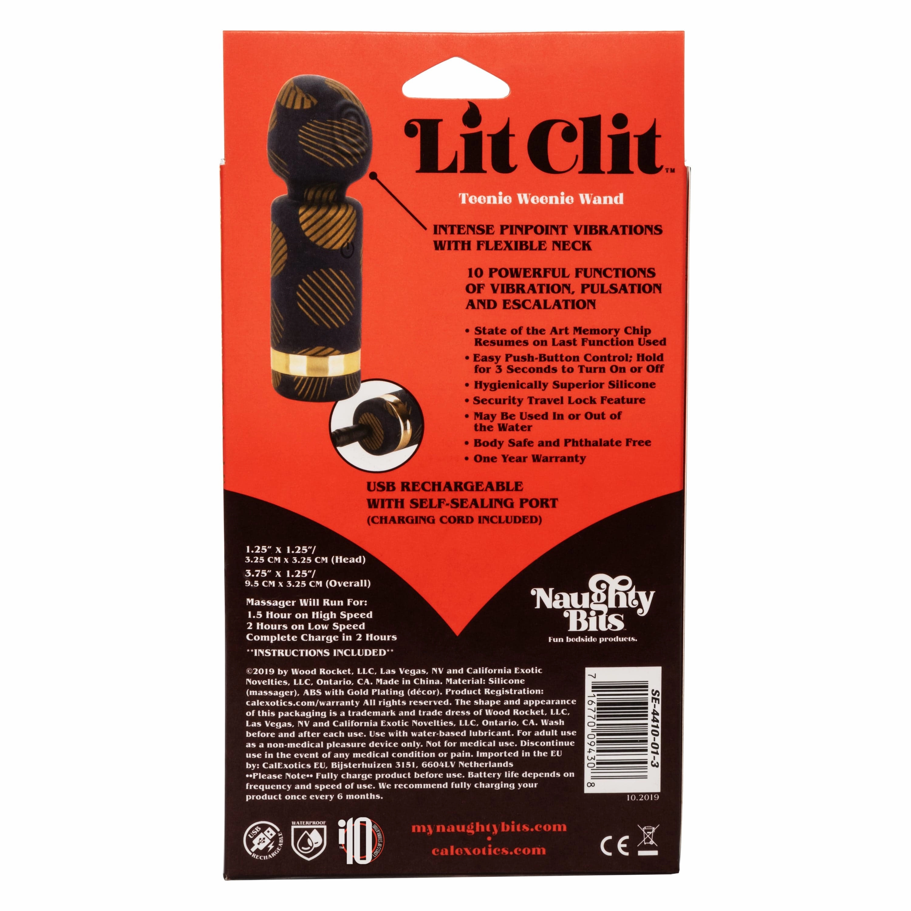 California Exotics - Naughty Bits Lit Clit Teenie Weenie Mini Wand Massager (Black)