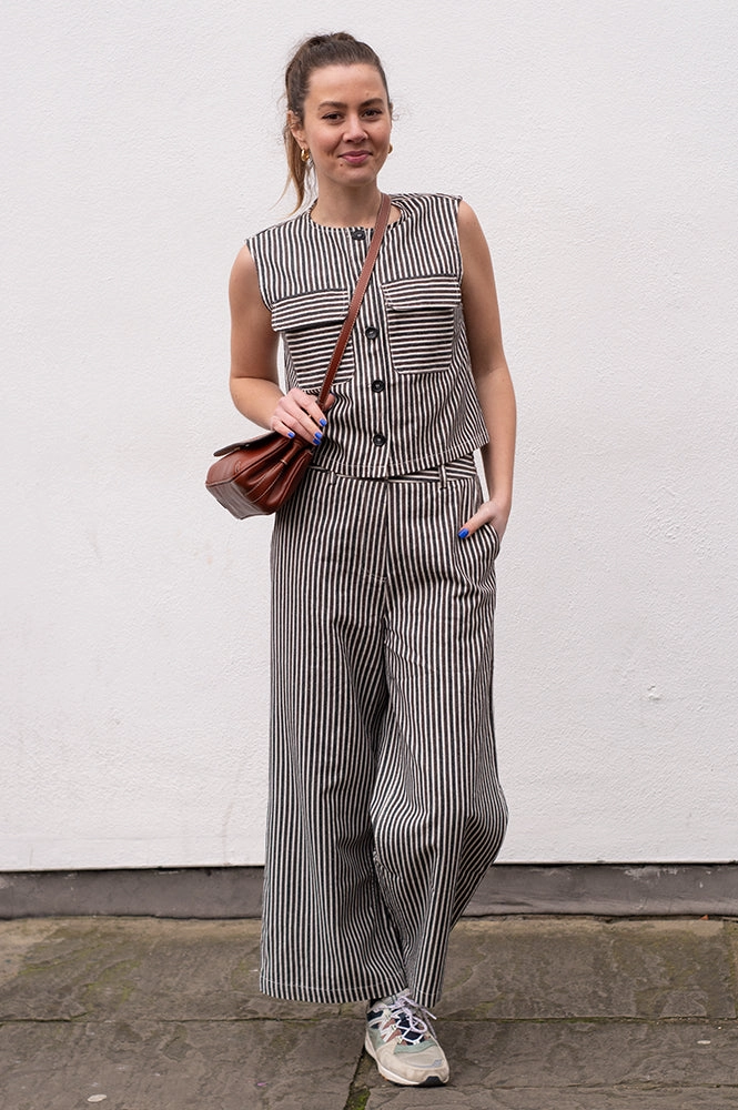 FRNCH Swanne Striped Chocolate Trousers