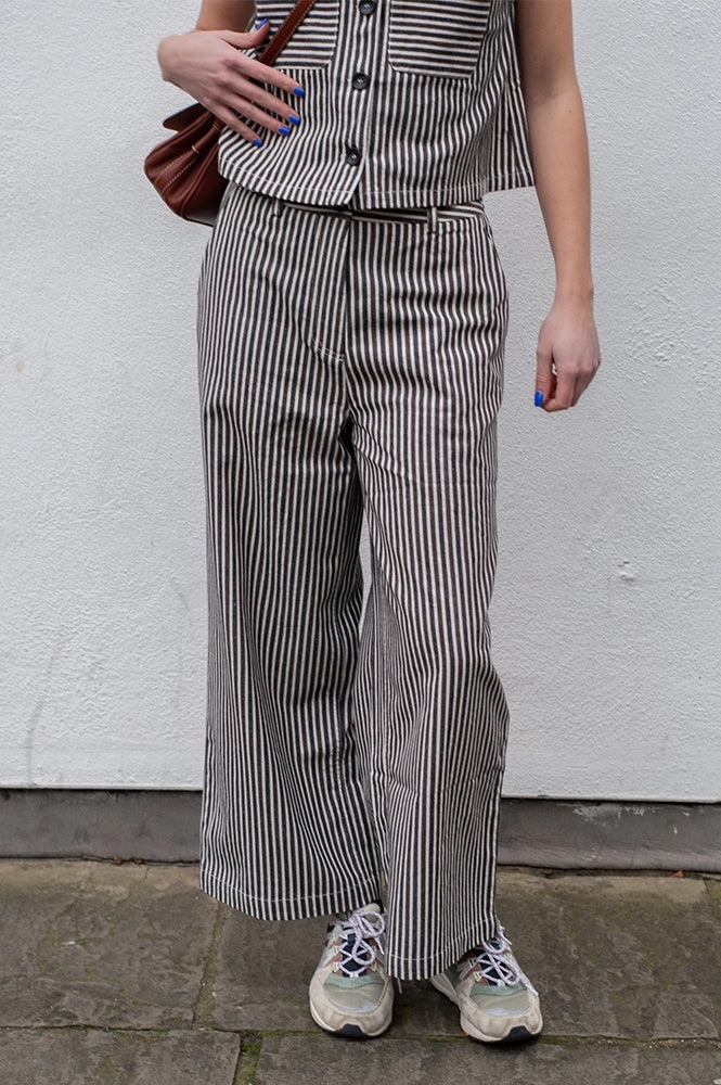 FRNCH Swanne Striped Chocolate Trousers