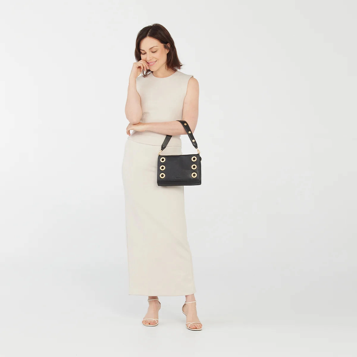 Hammitt Montana Leather Clutch Sml Handbag Black/Brushed Gold