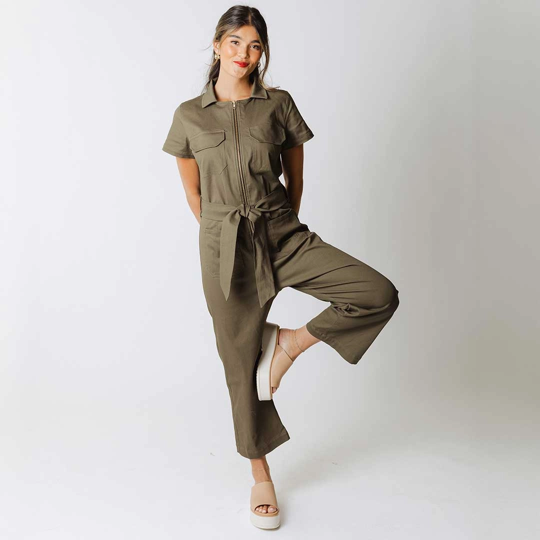 Hamptons Jumpsuit, Olive Canvas