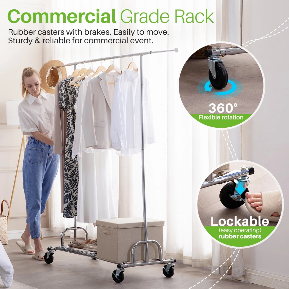 Hokeeper CR-S002 450 lbs Clothing Racks on Wheels Rolling Clothes Rack, Chrome Finish
