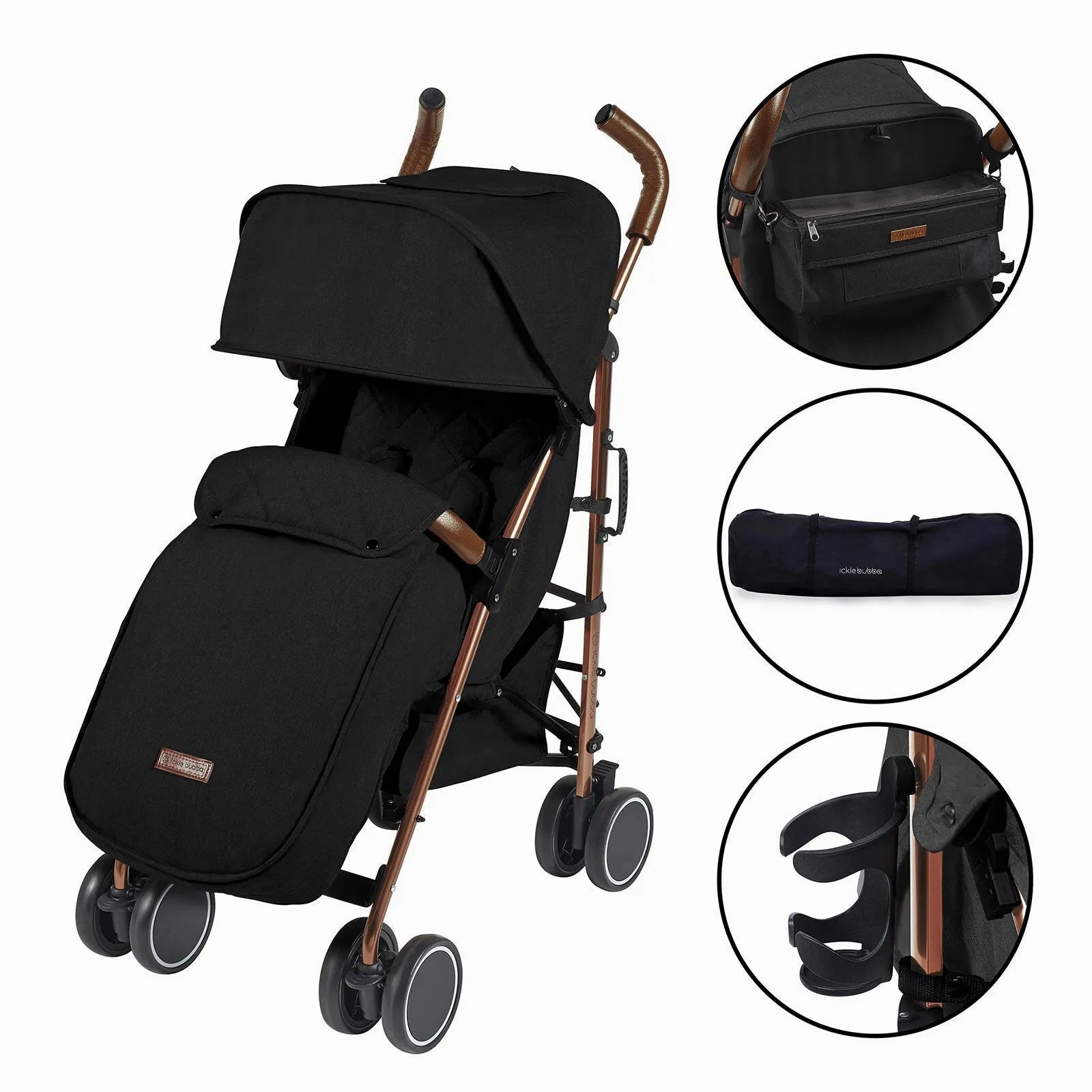 Ickle Bubba Discovery Prime Stroller Black on Rose