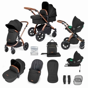 Ickle Bubba Stomp Luxe All-in-One Cirrus i-Size Travel System with Isofix Base - Bronze & Midnight & Tan