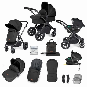 Ickle Bubba Stomp Luxe All-in-One Stratus i-Size Travel System with Isofix Base - Black & Midnight & Black