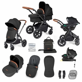 Ickle Bubba Stomp Luxe All-in-One Stratus i-Size Travel System with Isofix Base - Black & Midnight & Tan