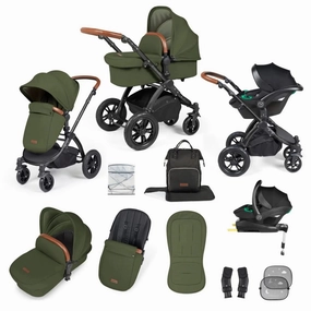 Ickle Bubba Stomp Luxe All-in-One Stratus i-Size Travel System with Isofix Base - Black & Woodland & Tan