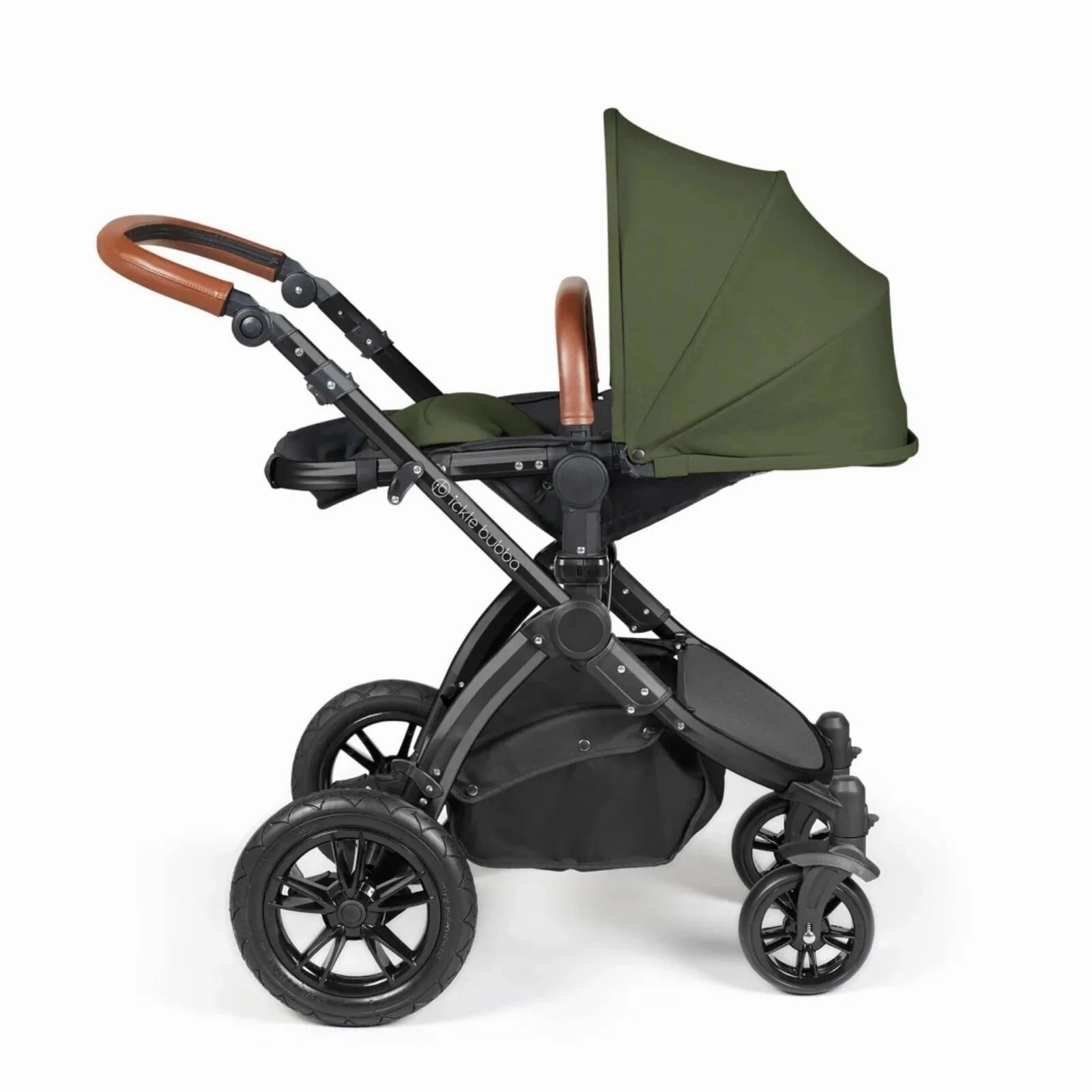 Ickle Bubba Stomp Luxe All-in-One Stratus i-Size Travel System with Isofix Base - Black & Woodland & Tan