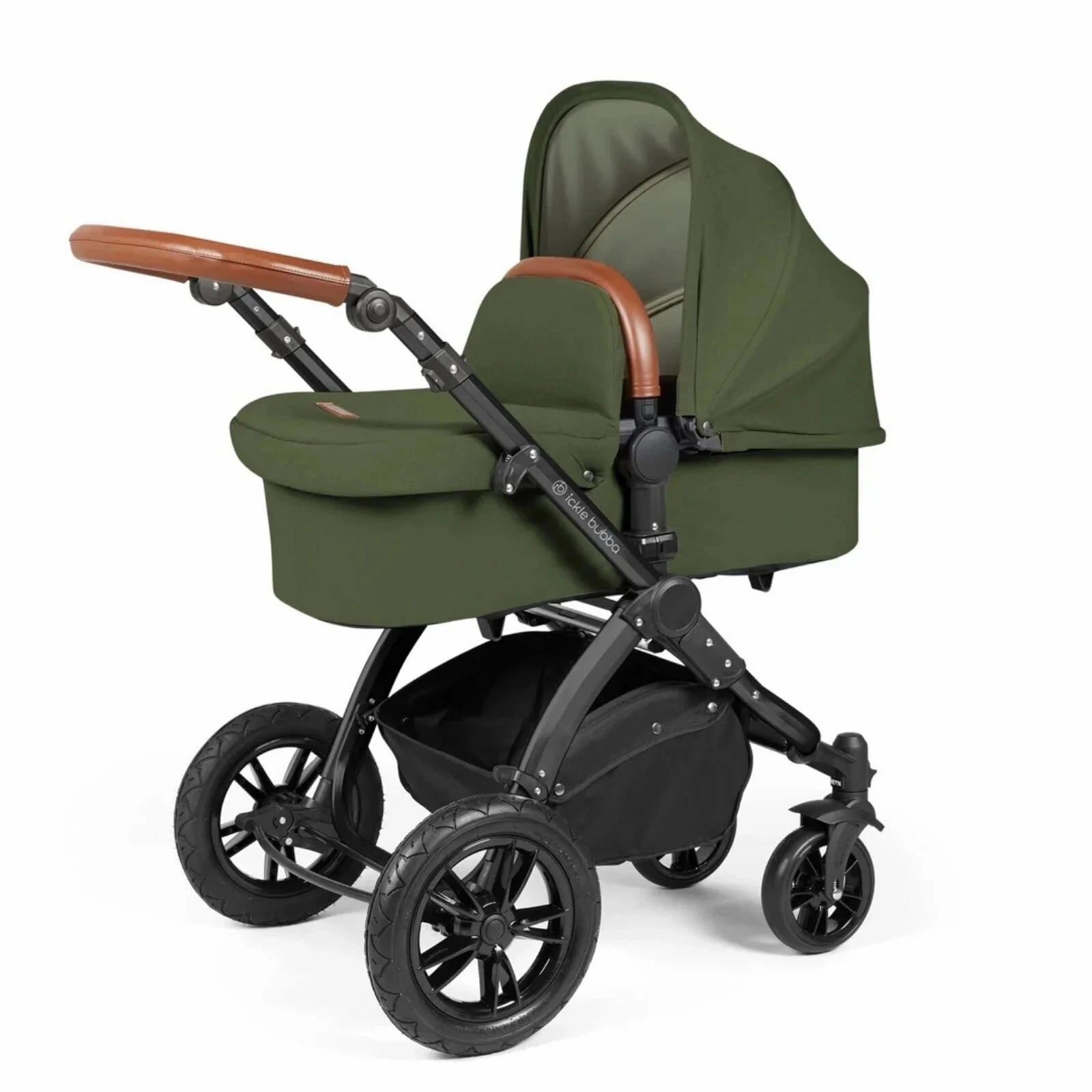 Ickle Bubba Stomp Luxe All-in-One Stratus i-Size Travel System with Isofix Base - Black & Woodland & Tan