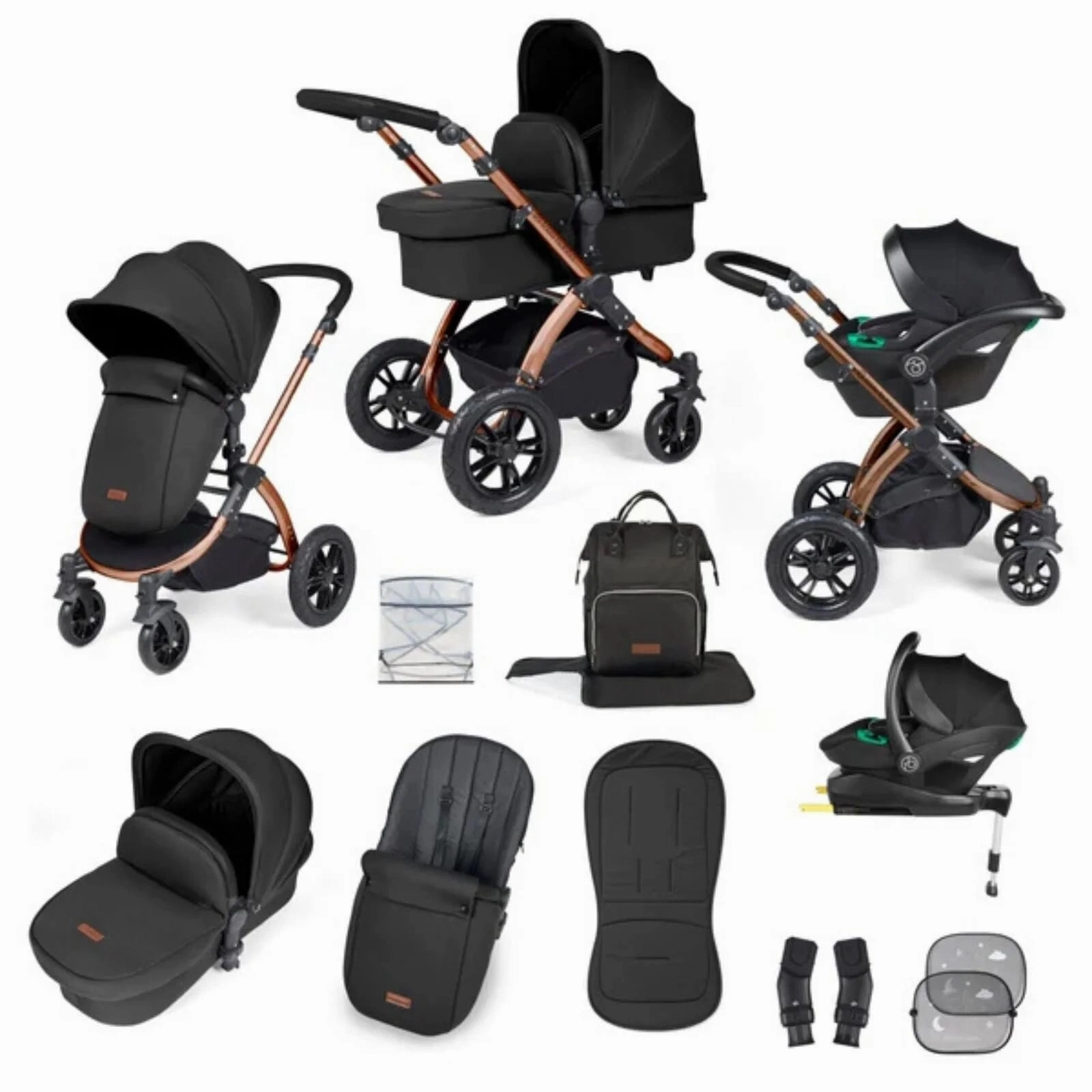 Ickle Bubba Stomp Luxe All-in-One Stratus i-Size Travel System with Isofix Base - Bronze & Midnight & Black