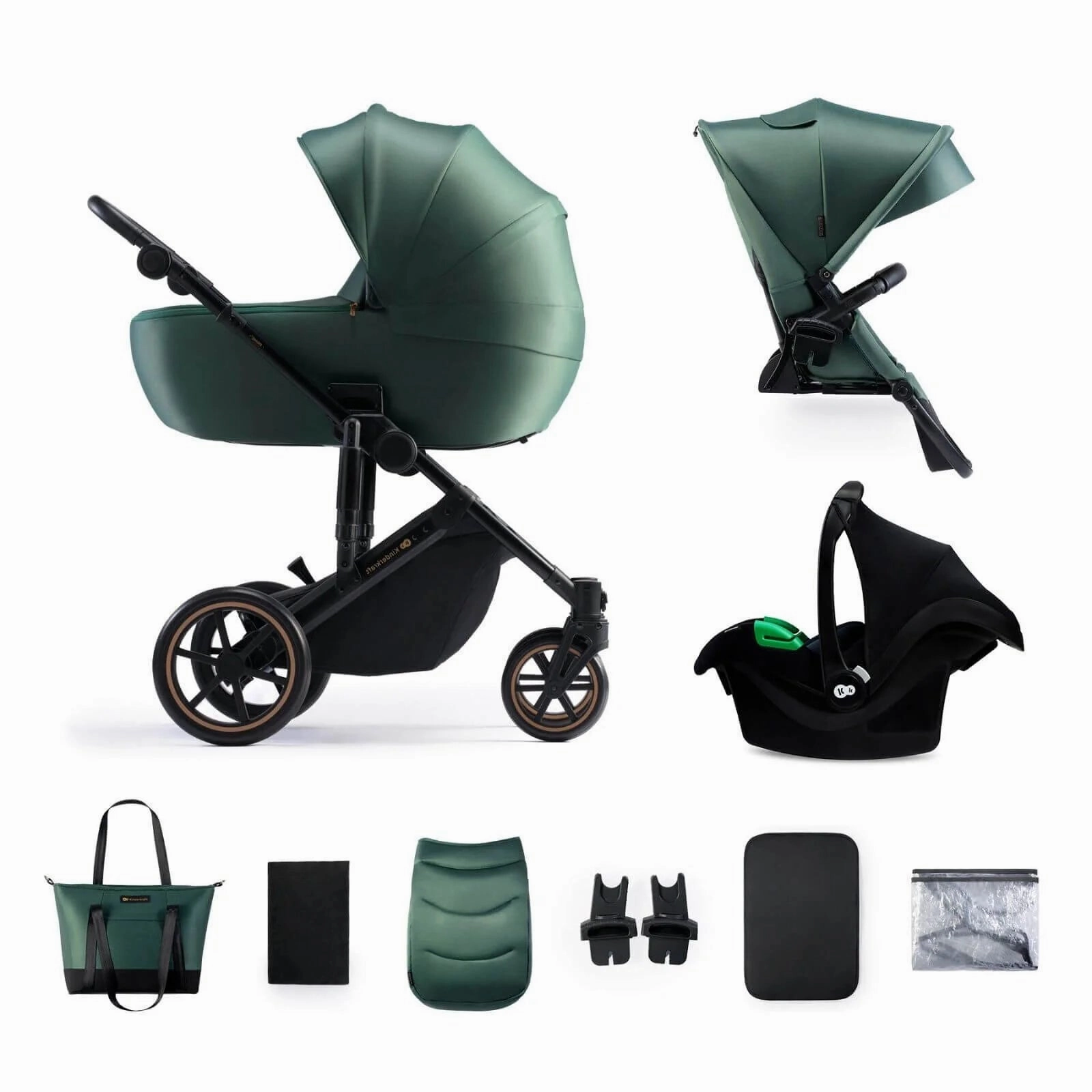 Kinderkraft 3in1 Mink Pro Prime 2 Travel System with Car Seat - Dark Green
