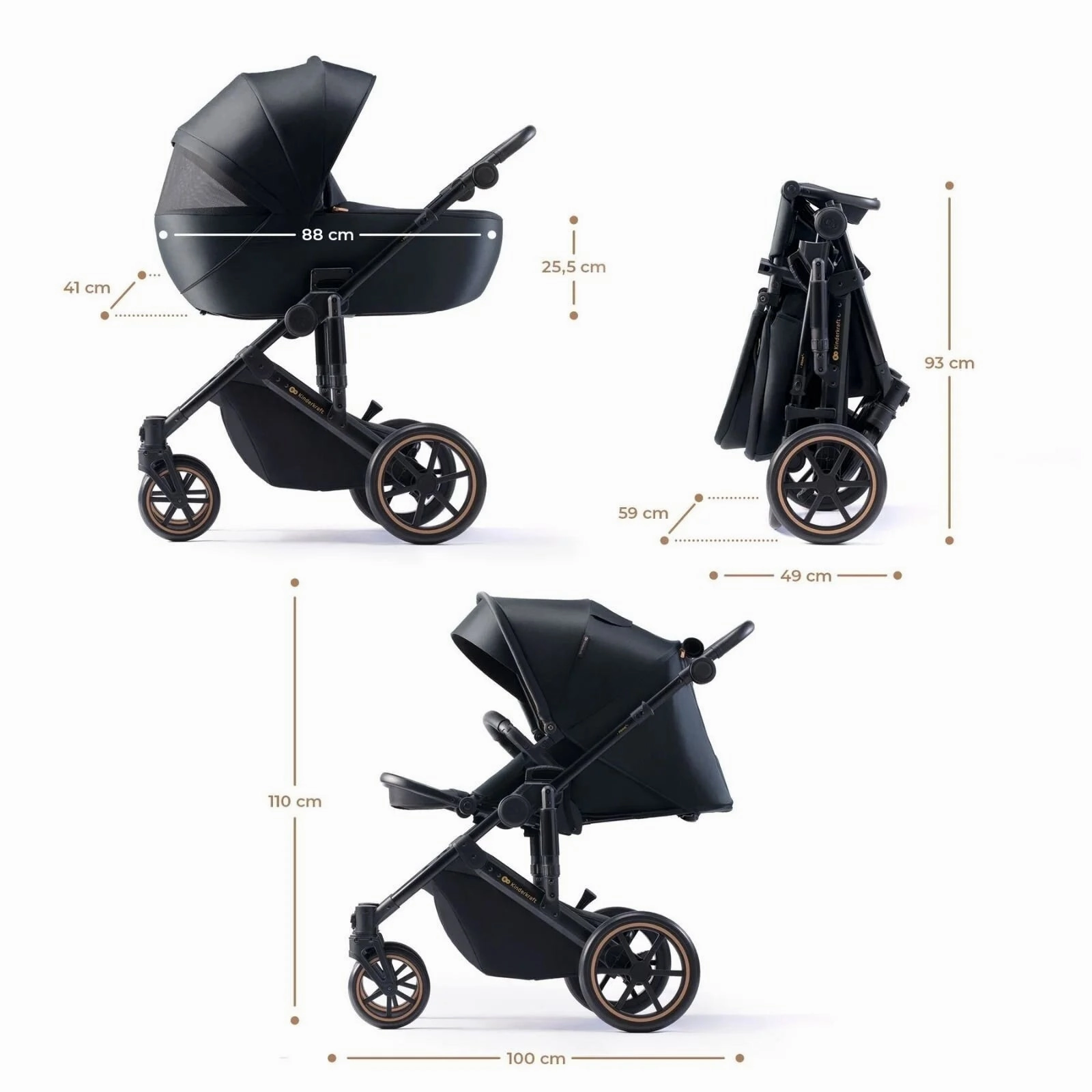 Kinderkraft 3in1 Mink Pro Prime 2 Travel System with Car Seat - Venezian Black