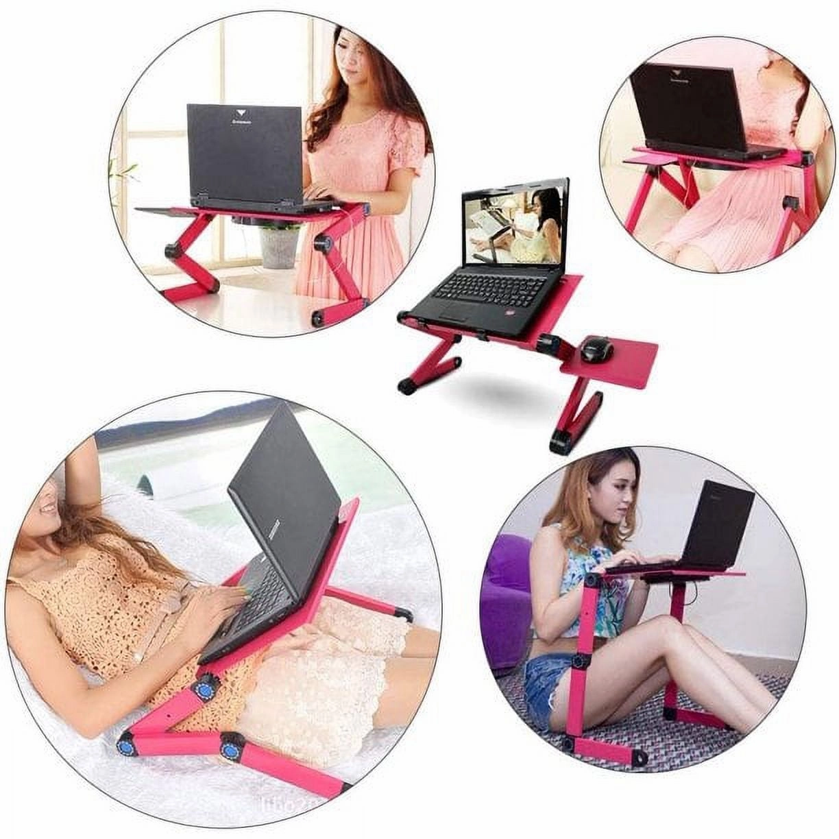 Kuyhrf 18.89-Pink 18.89" Foldable Laptop Stand for Desk with Cooling Vents & Removable Mouse Pad - Pink