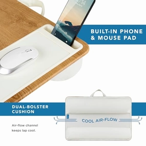 LapGear 91609 Home Office Pro Lap Desk with Wrist Rest, Mouse Pad, and Phone Holder - White Oak Woodgrain - Fits Up to 15.6 Inch Laptops