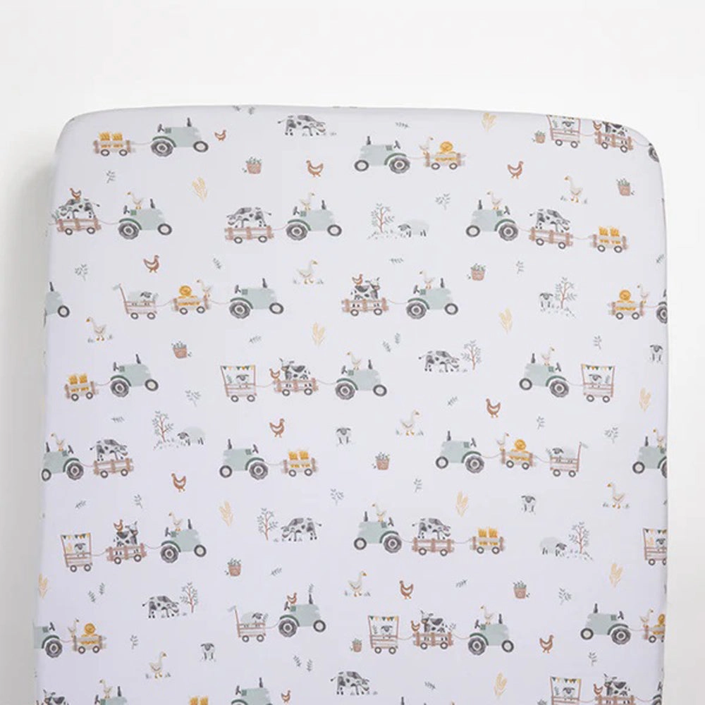 Living Textiles Travel Cot Fitted Sheet & Pillowcase Tractor Ride
