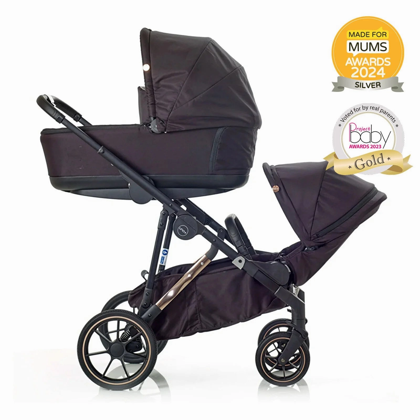 Mee-Go Uno Plus 2 in1 Pushchair & Pram - Black/Rose