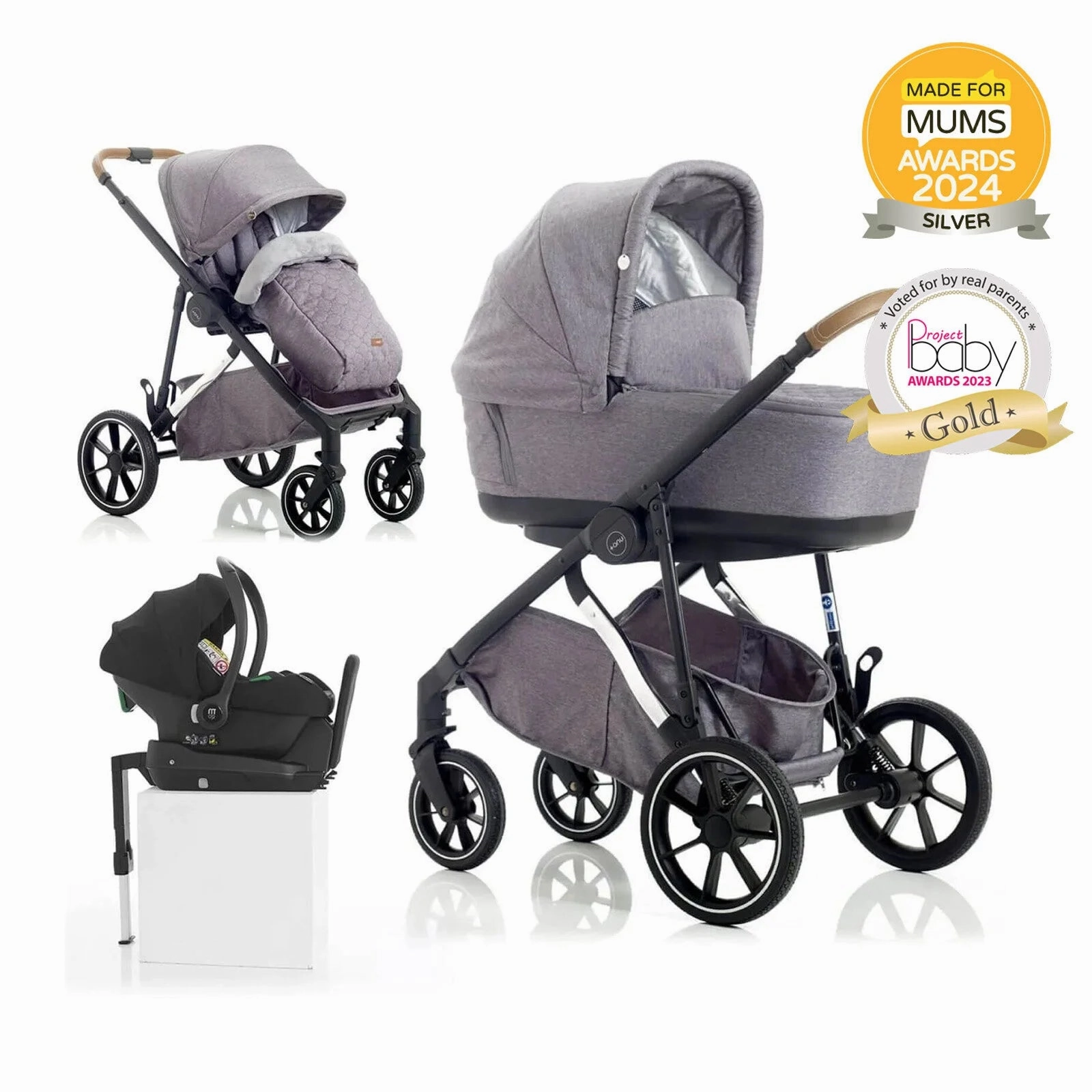 Mee-Go UNO Plus 3-in-1 with Isofix Base Travel System - Grey/Chrome