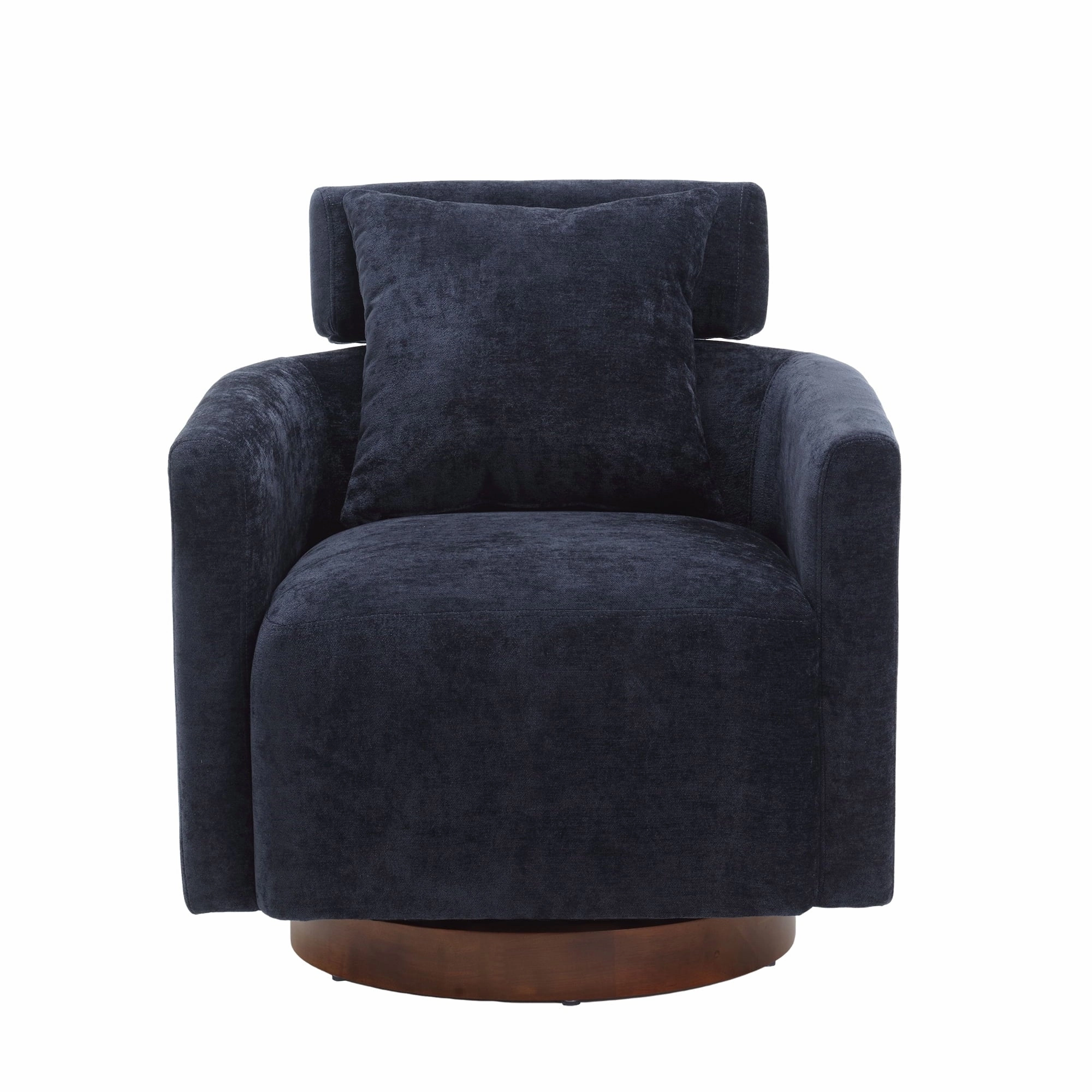 MOONMISS Chenille Upholstered 360 Round Barrel Chair with a Pillow, Navy Blue