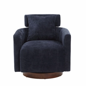 MOONMISS Chenille Upholstered 360 Round Barrel Chair with a Pillow, Navy Blue