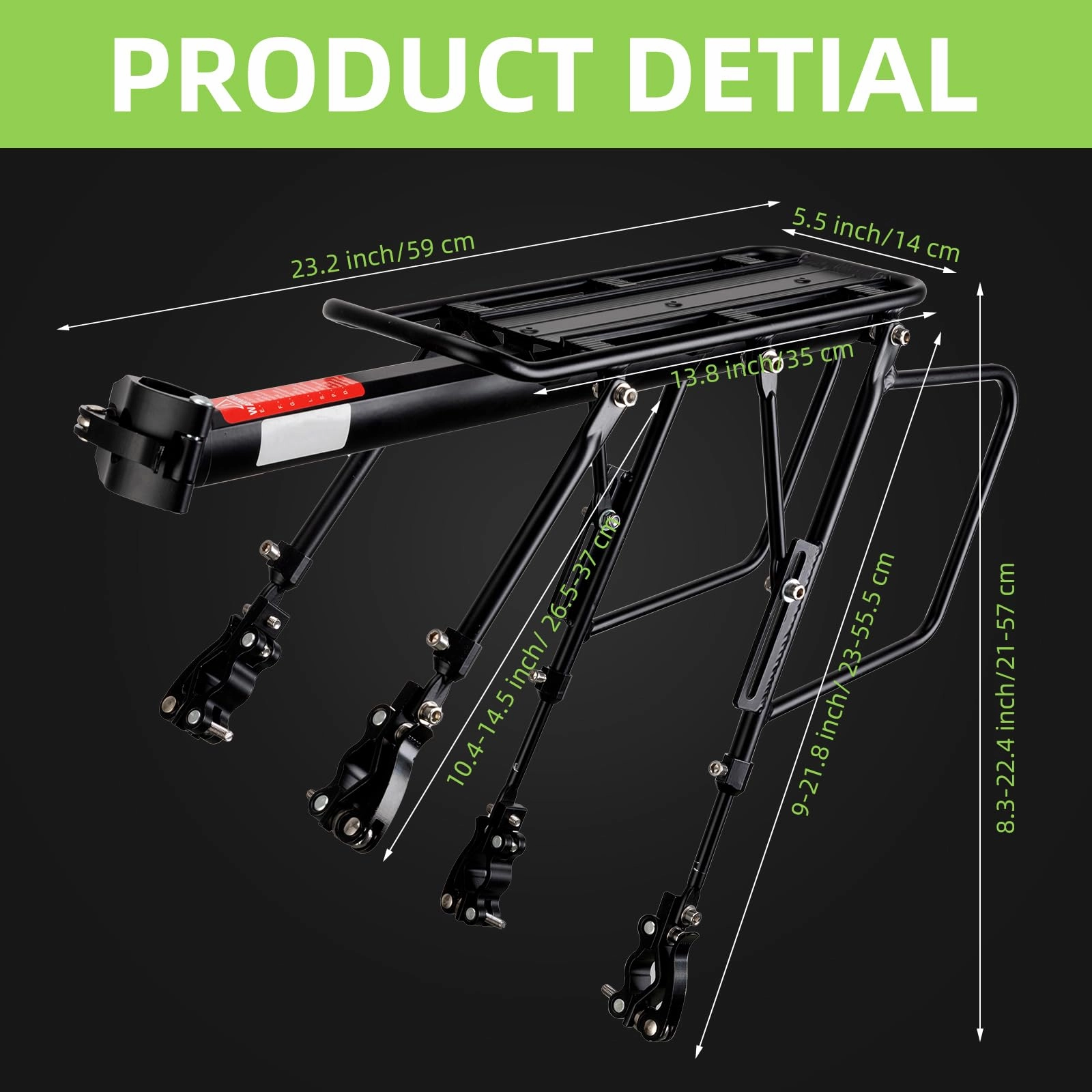 ROCKBROS Quick Release Rear Bike Cargo Rack, 55LB Capacity for 26”-29” MTB  E-Bikes