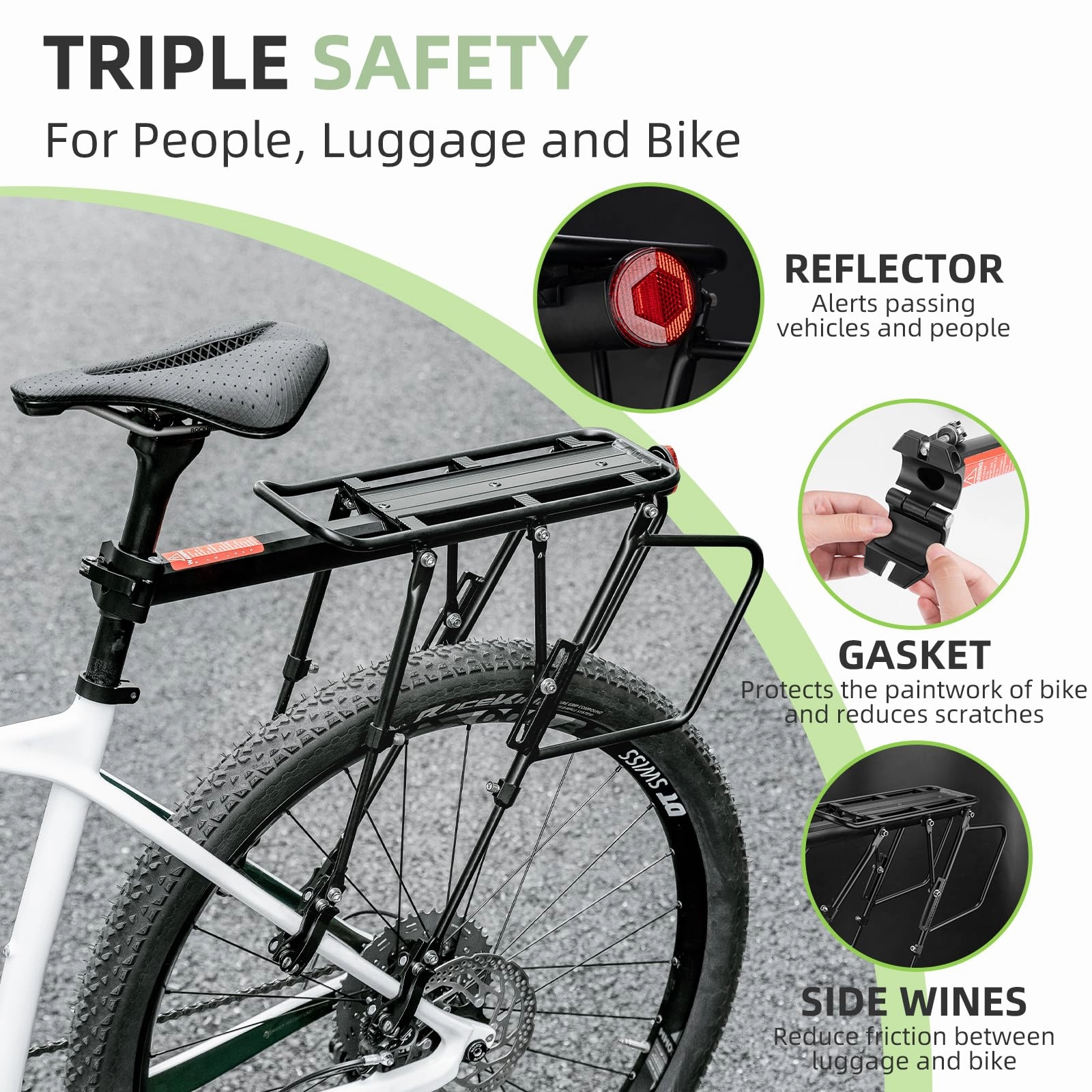 ROCKBROS Quick Release Rear Bike Cargo Rack, 55LB Capacity for 26”-29” MTB  E-Bikes