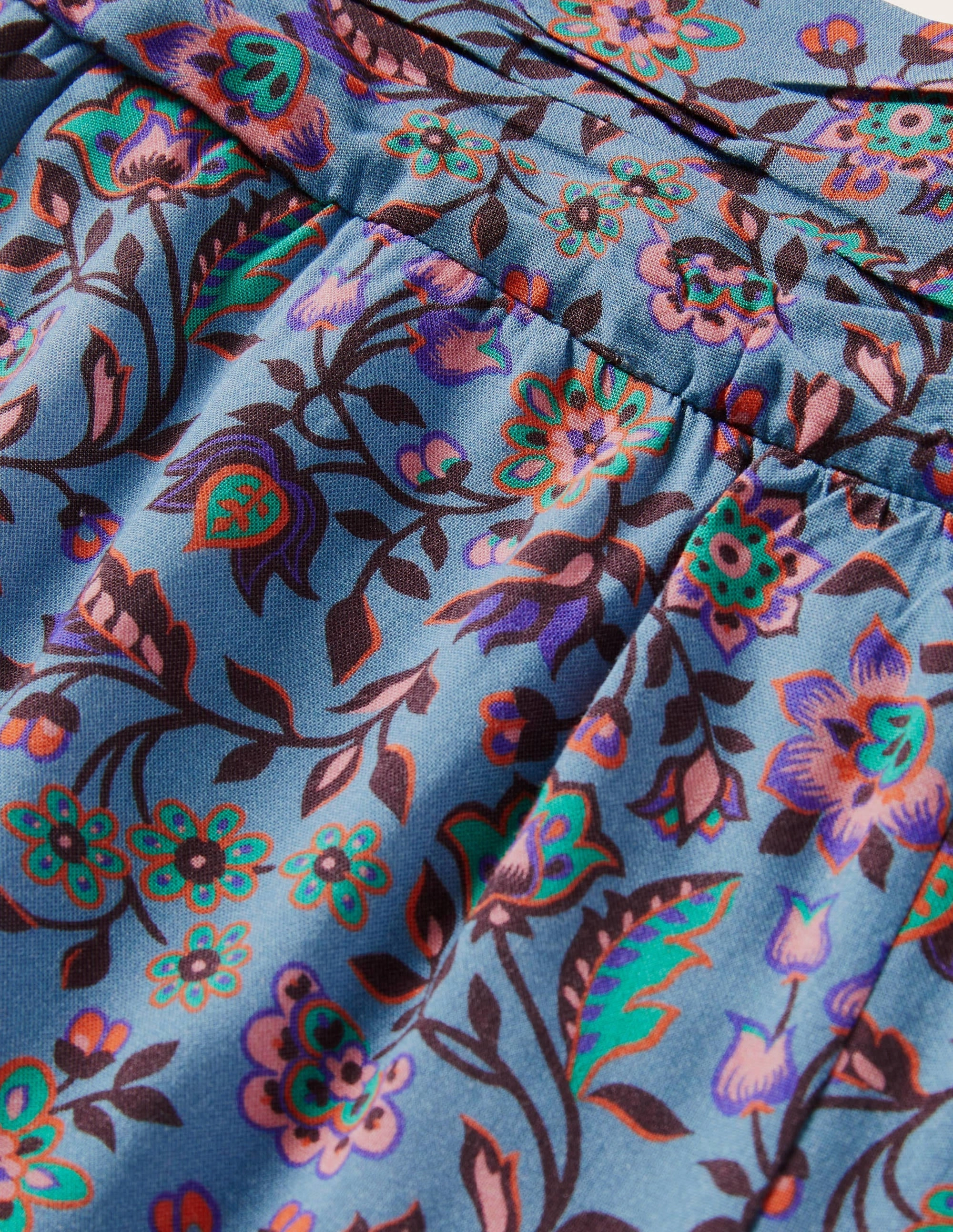 Ruched Waistband Shorts-Dusty Blue. Oriental Meadow