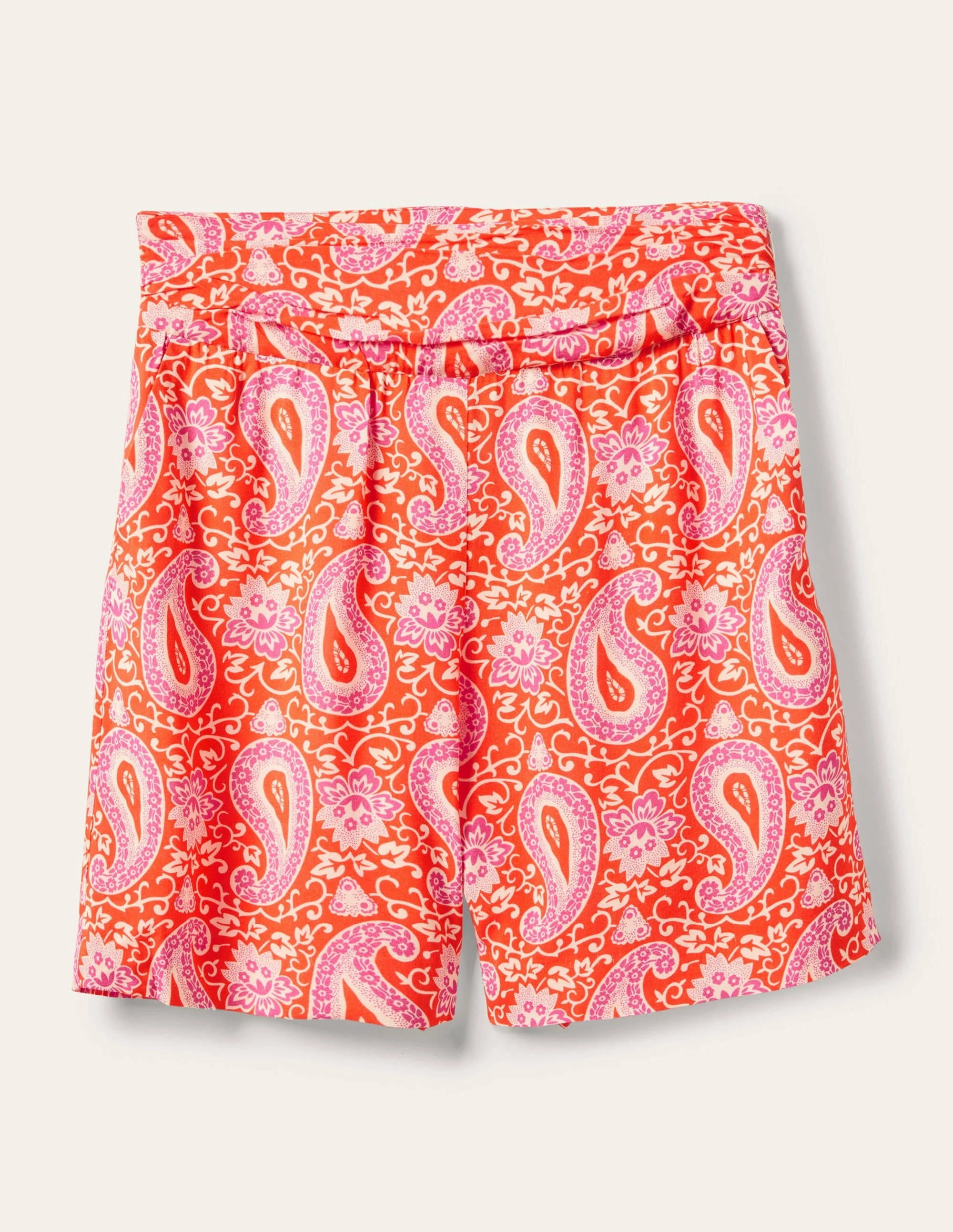 Ruched Waistband Shorts-Papaya. Enchanting Paisley
