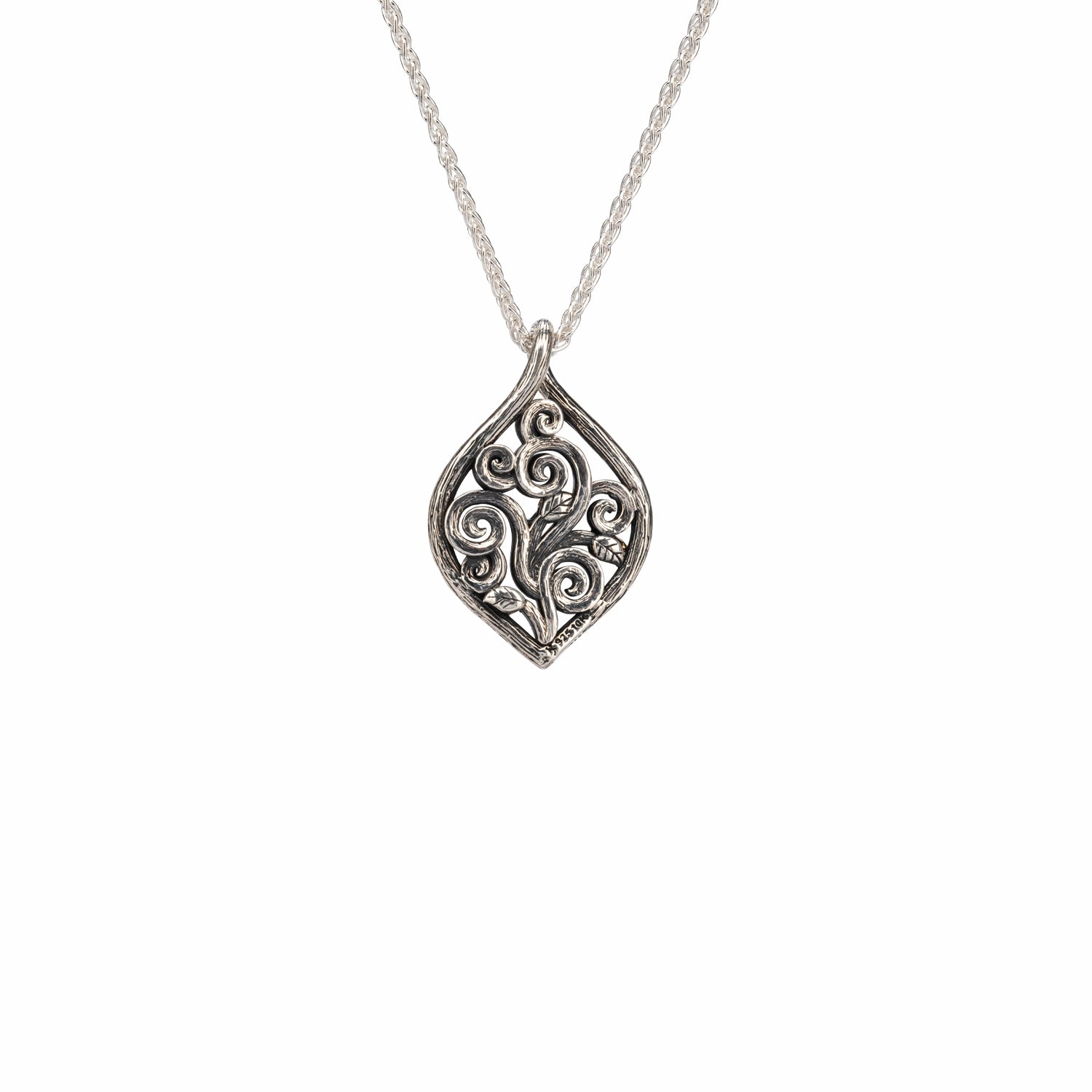 Silver and 10k Gold Tree of Life Leaf Pendant