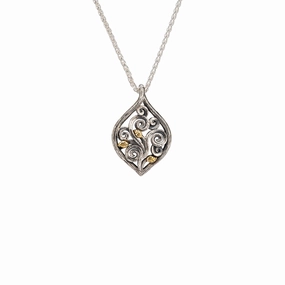 Silver and 10k Gold Tree of Life Leaf Pendant