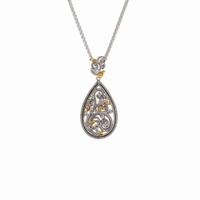 Silver And 10k Gold Tree of Life Pendant - Cubic Zirconia