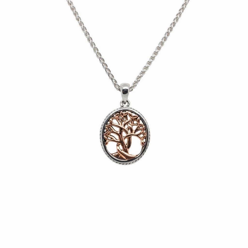 Silver and 10k Yellow or Rose Gold Tree of Life Pendant  Petite