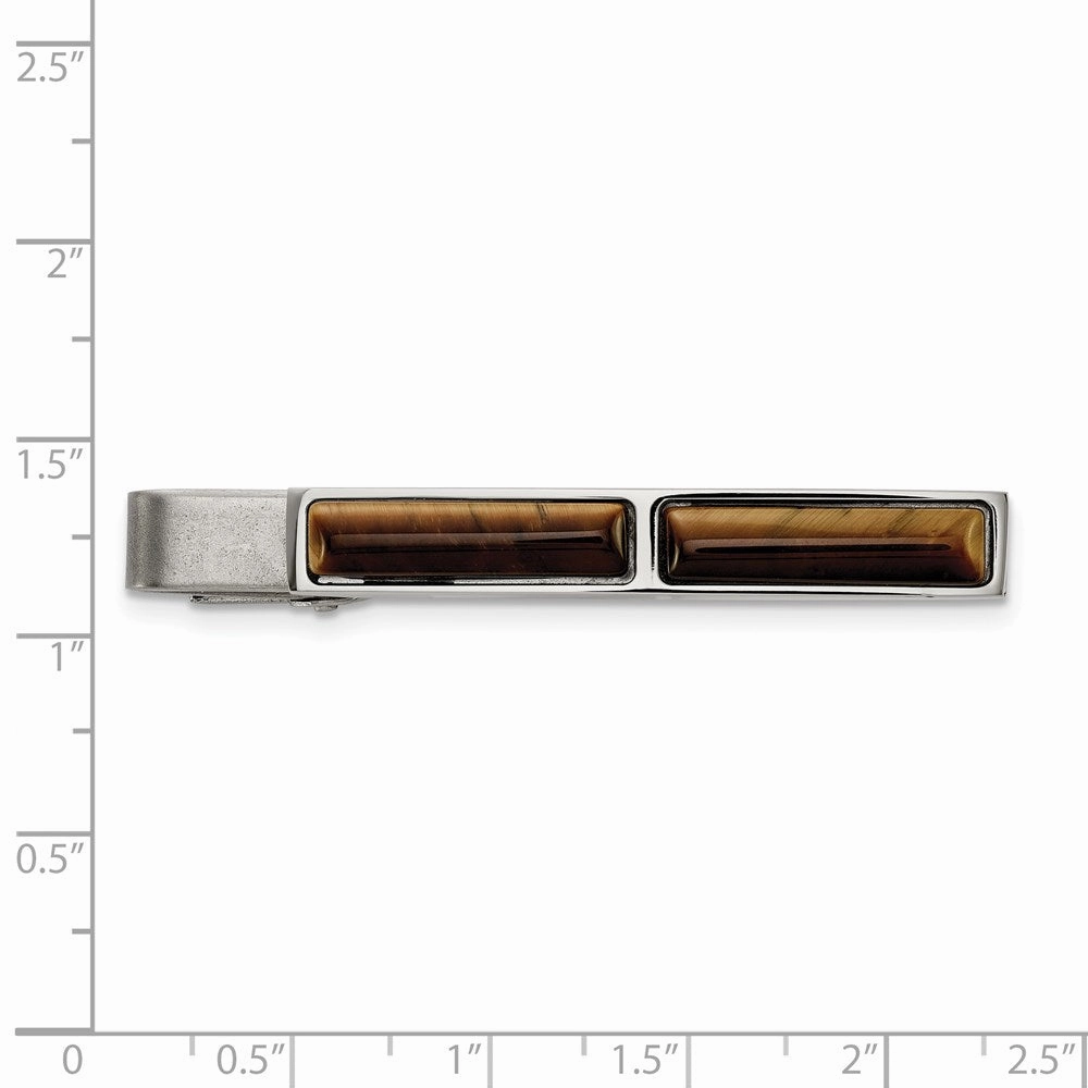 Stainless Steel Brushed and Polished Tiger's Eye Tie Bar