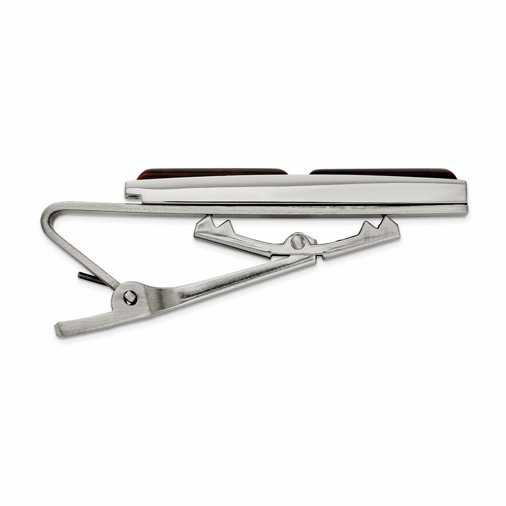 Stainless Steel Brushed and Polished Tiger's Eye Tie Bar