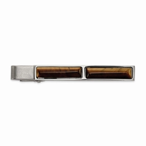 Stainless Steel Brushed and Polished Tiger's Eye Tie Bar