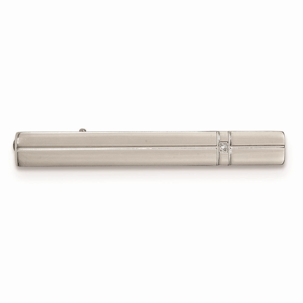 Stainless Steel Polished with CZ Tie Bar
